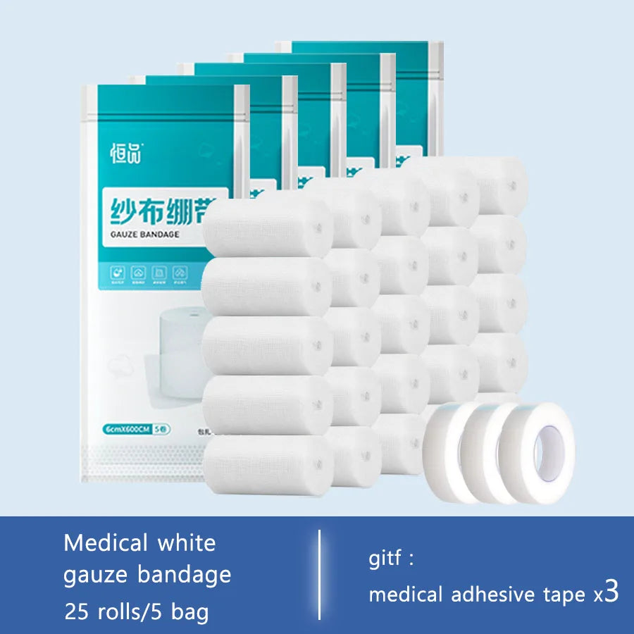 6m 5-50 Rolls Elastic Bandage Sterile Absorbent Gauze Cotton PBT Dressing for Wound Hemostasis Fixation Emergency Care