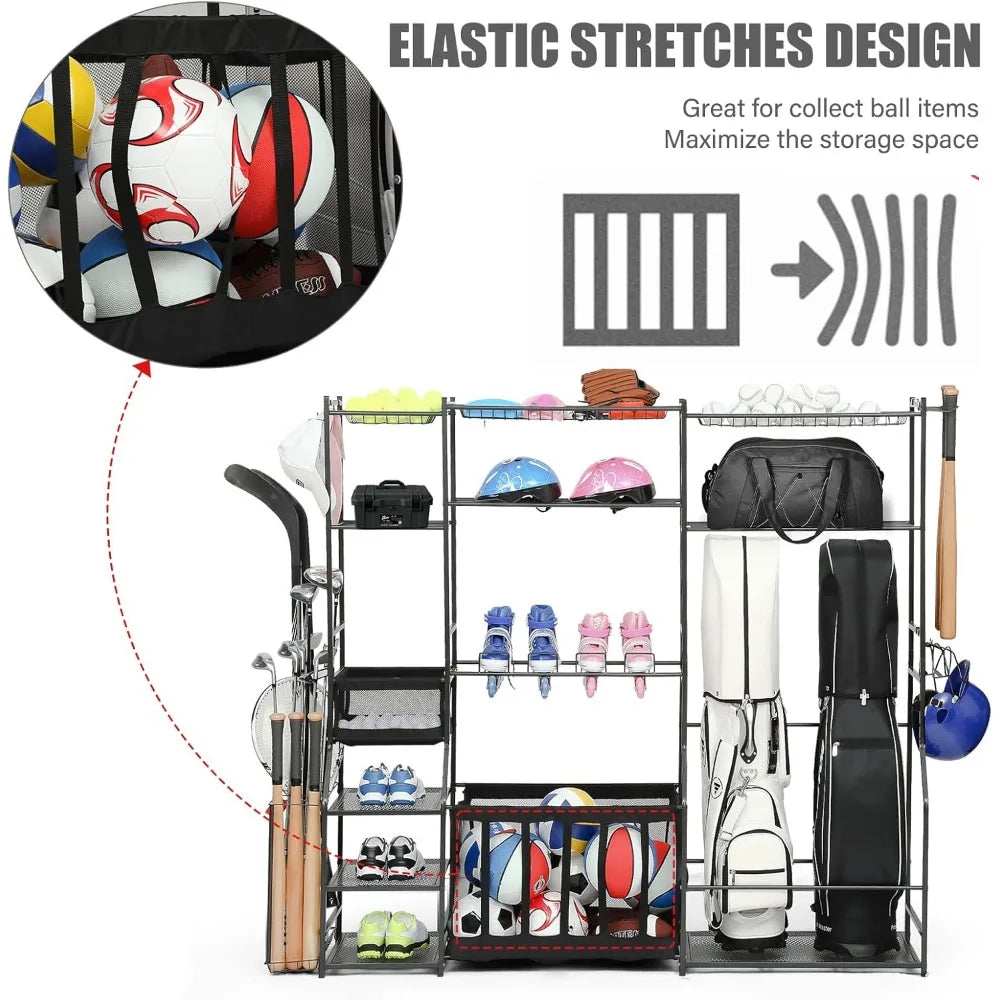 6.3FT Golf Bag Storage Garage Organizer,2 Golf Bag Storage Racks and Other Sports Equipment Organizer, Extra Large Storage Rack