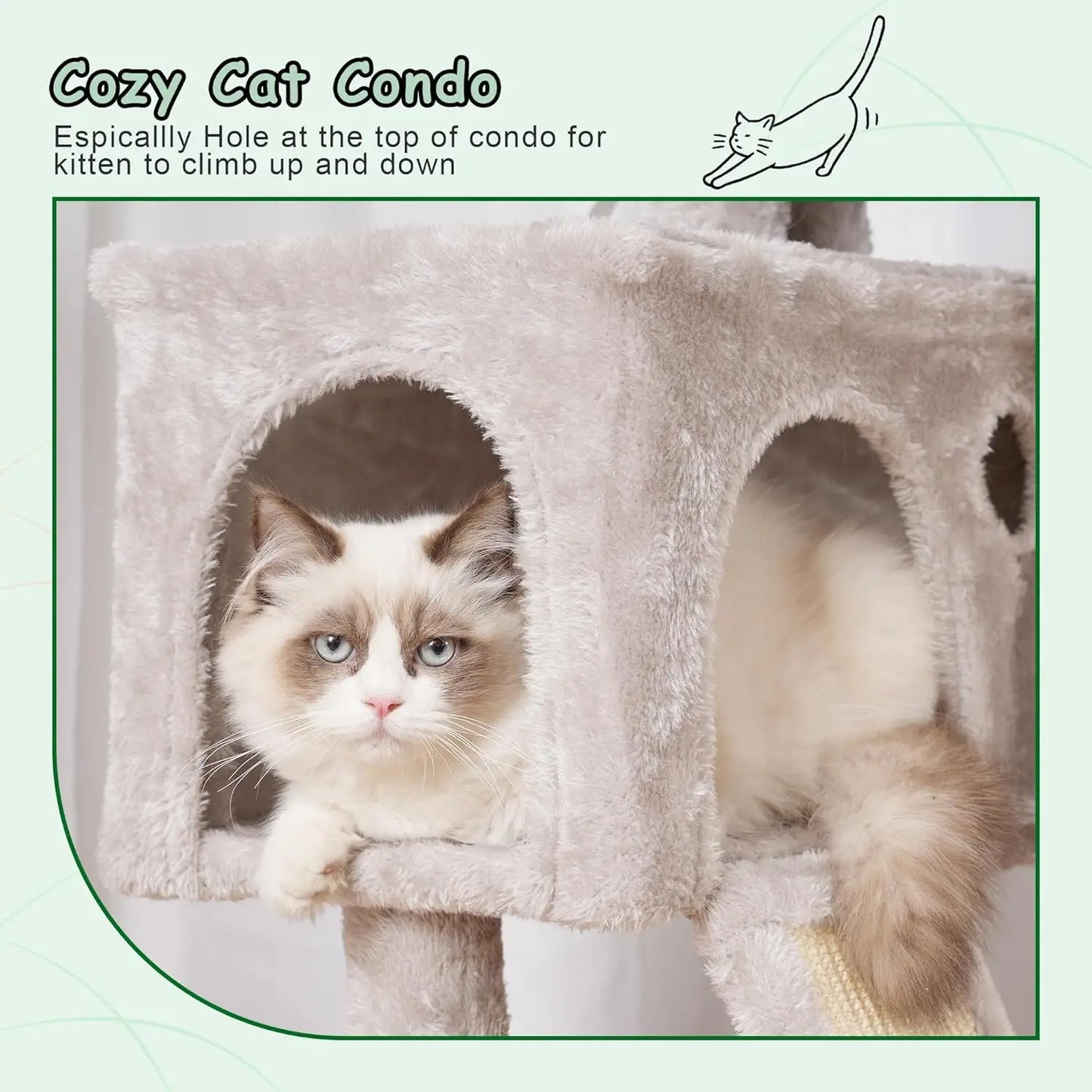 Cat Tree 41.3' Multi-Level Condo with Scratching Posts, Perches, Hammock & Balls - Light Gray
