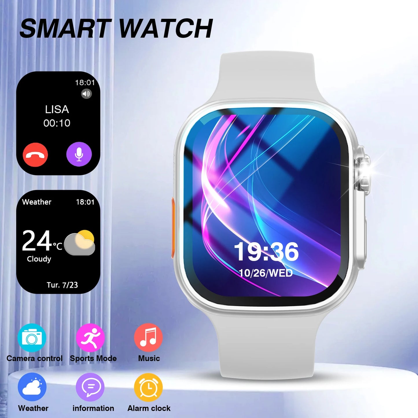 Smart Watch with Call Function, Weather Display, Camera Control, Sports Mode, Music Controls & Alarm Clock for Daily Use