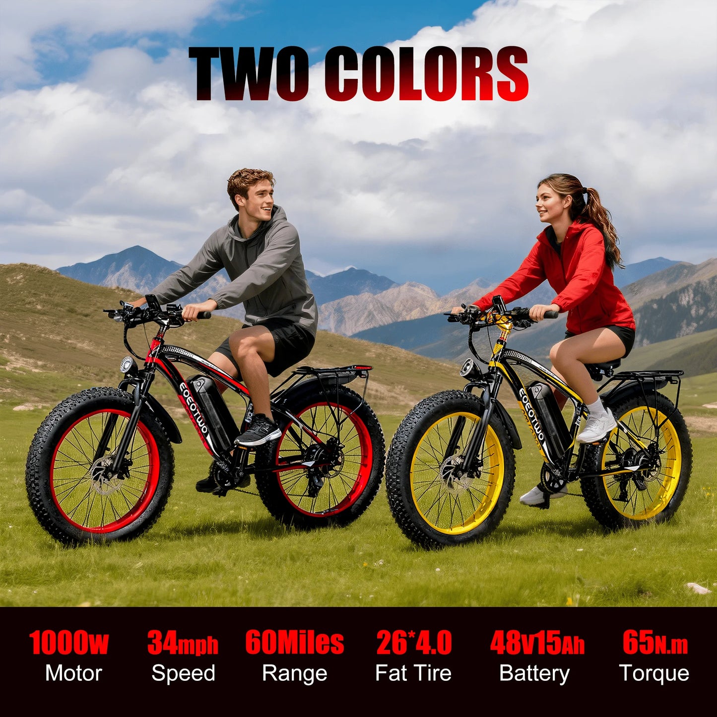 EOEOTWO E01 Electric Bike Adults,1500W Ebike,34MPH 60Miles Electric Mountain Bike,26" Fat Tire Electric Bicycle+1 Year Warranty