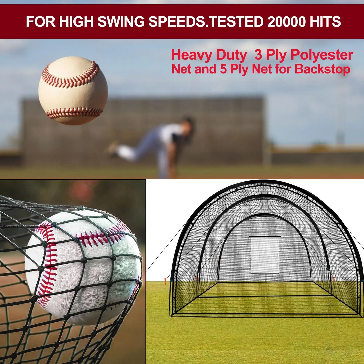 33ft Batting Cage Net with Frame, Multi-Sport Practice Cage for Baseball, Softball, and Golf, Use in Yard or Sports Field
