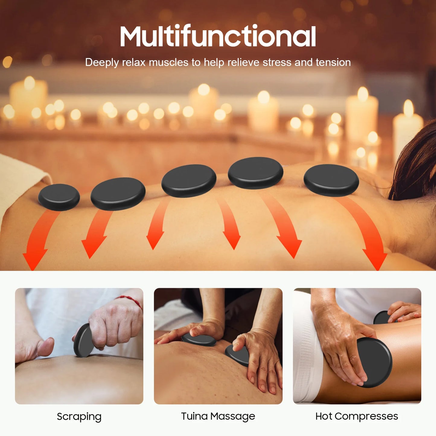 20PCS Lava Natural Stone Hot Stone Therapy Beauty Stones Massage Spa Rock Basalt Stone Health Care Tool
