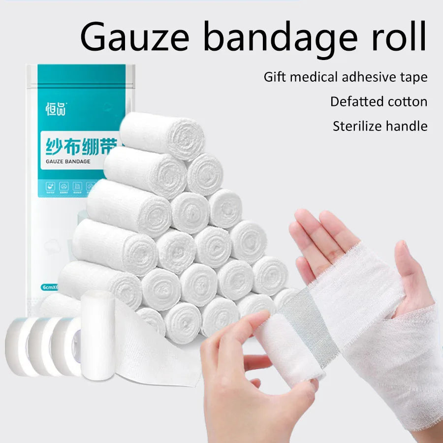 6m 5-50 Rolls Elastic Bandage Sterile Absorbent Gauze Cotton PBT Dressing for Wound Hemostasis Fixation Emergency Care