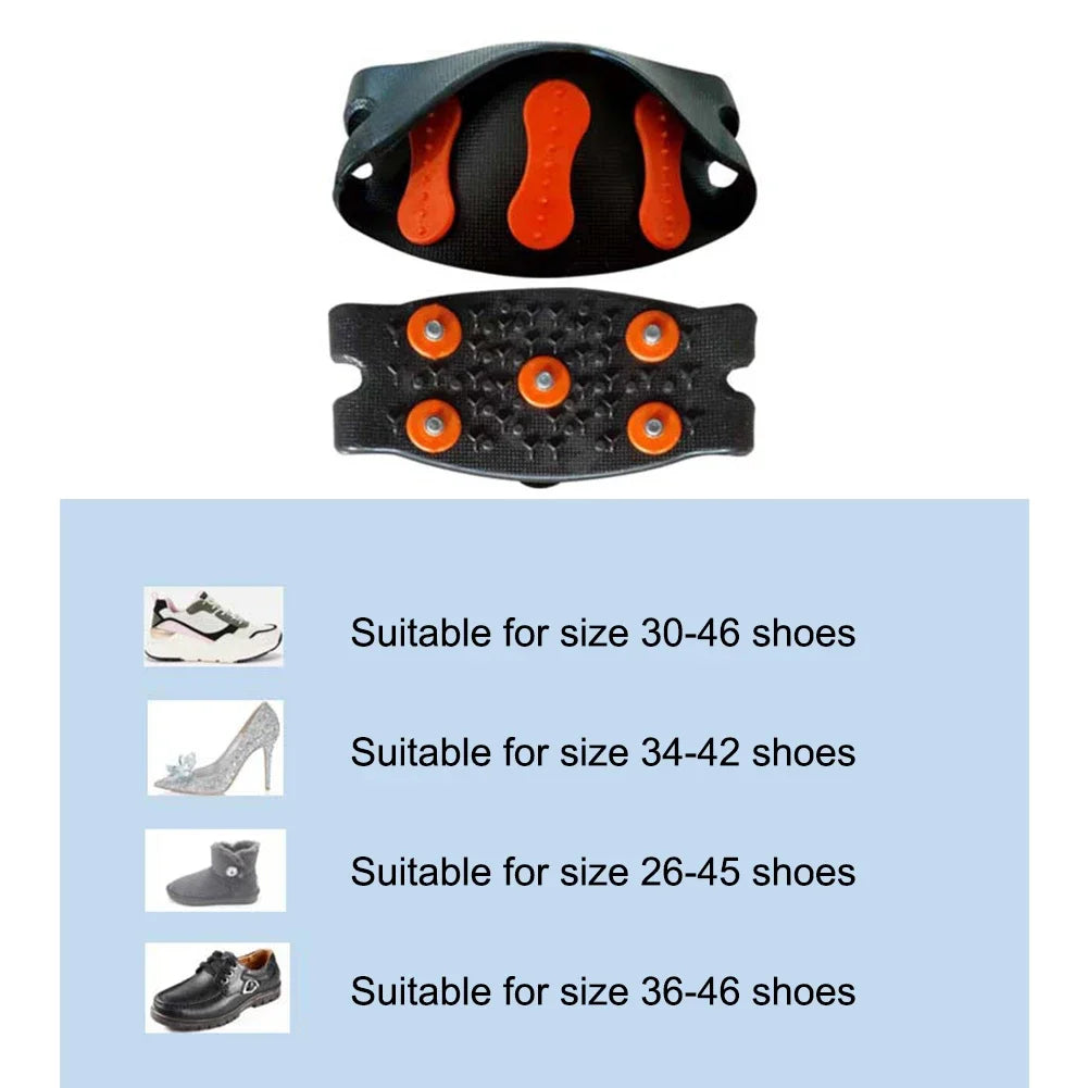 1-3Pairs 5-Stud Snow Ice Claw Climbing Anti-Slip Spikes Grips Crampon Cleats Sport Shoes Cover for Walking Hiking Boots 26-45