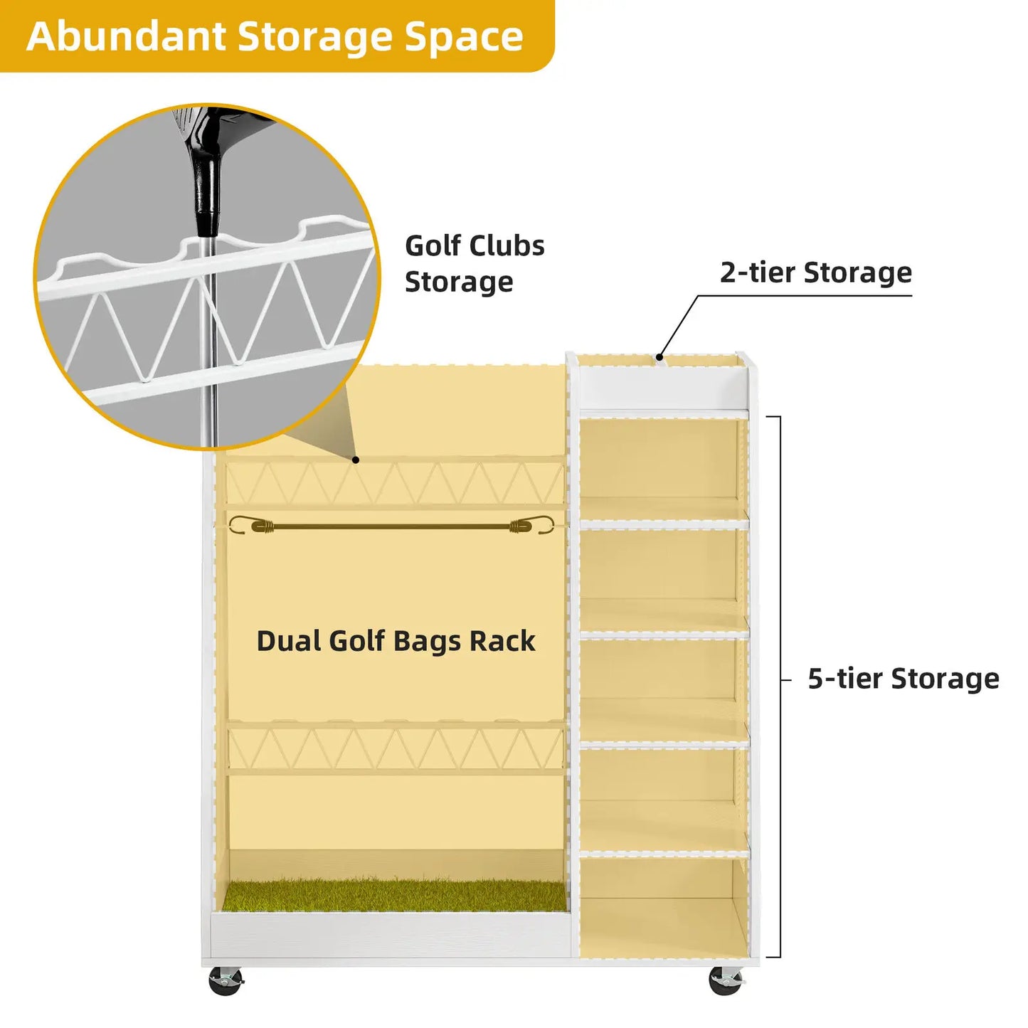 Wooden Golf Bag Storage Rack Holder for Garage Fit for 2 Golf Bags Organizer