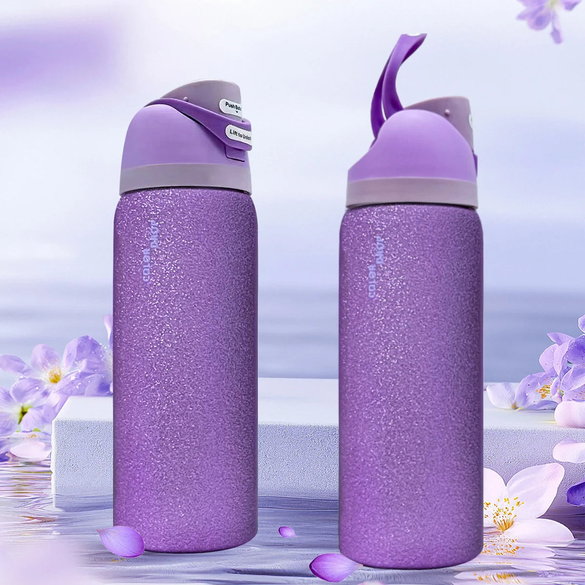 OwaIa diamond violet color,32OZ/945ml outdoor sports water bottle, double-layer vacuum insulated portable drinking cup