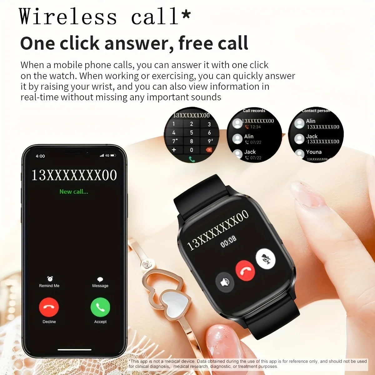 Simple and Stylish Women'S Smartwatch, AMOLED HD Screen Men'S Smartwatch, Wireless Calling, Voice Assistant