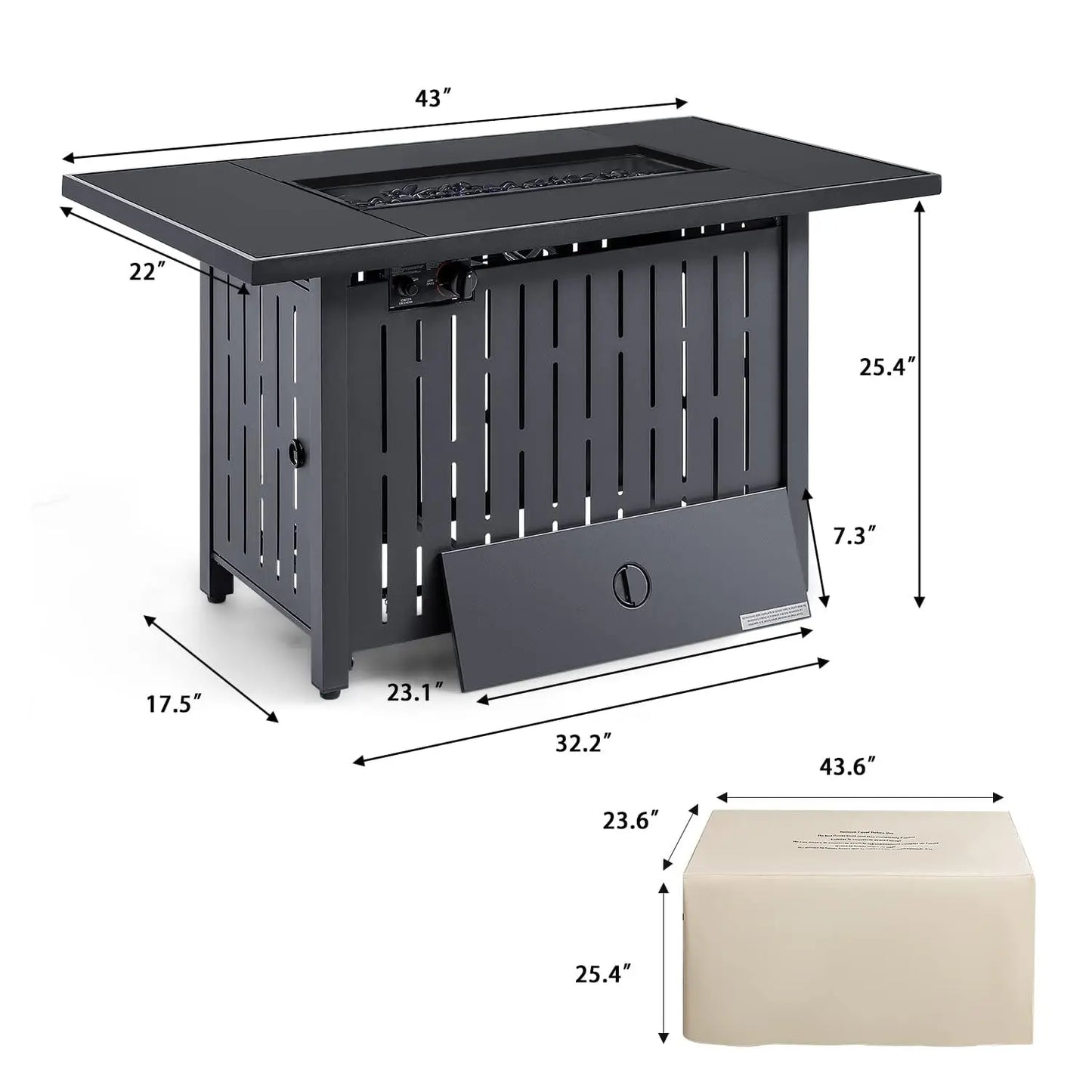 43 inch Propane Gas Fire Pit Table Outdoor 50,000 BTU Auto lgnition Patio Propane Gas Firepit with Tempered Glass, Customized