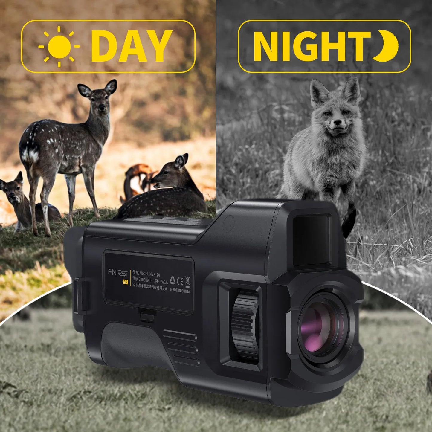 FNIRSI Telescope NVS-20 4K HD Monocular Night Vision Goggles 6X Digital Zoom 300m Hunting Camping Scope Day and Night Dual Use
