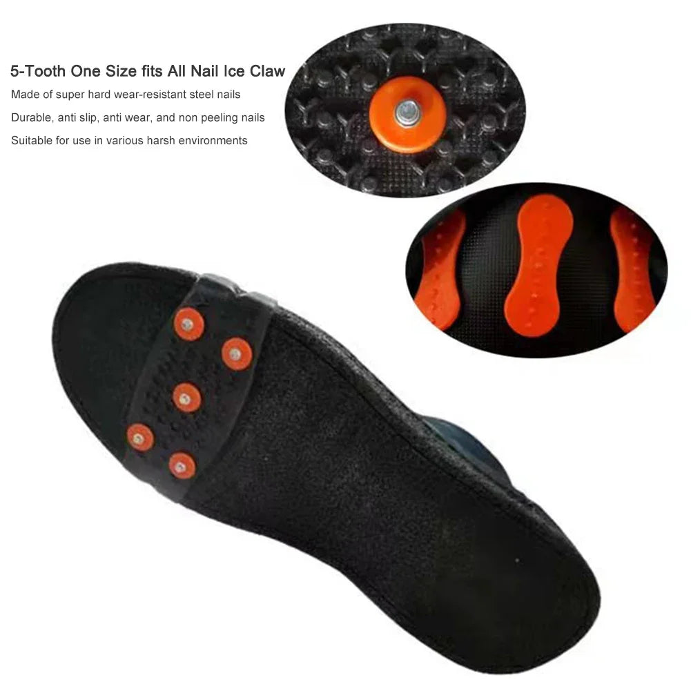 1-3Pairs 5-Stud Snow Ice Claw Climbing Anti-Slip Spikes Grips Crampon Cleats Sport Shoes Cover for Walking Hiking Boots 26-45