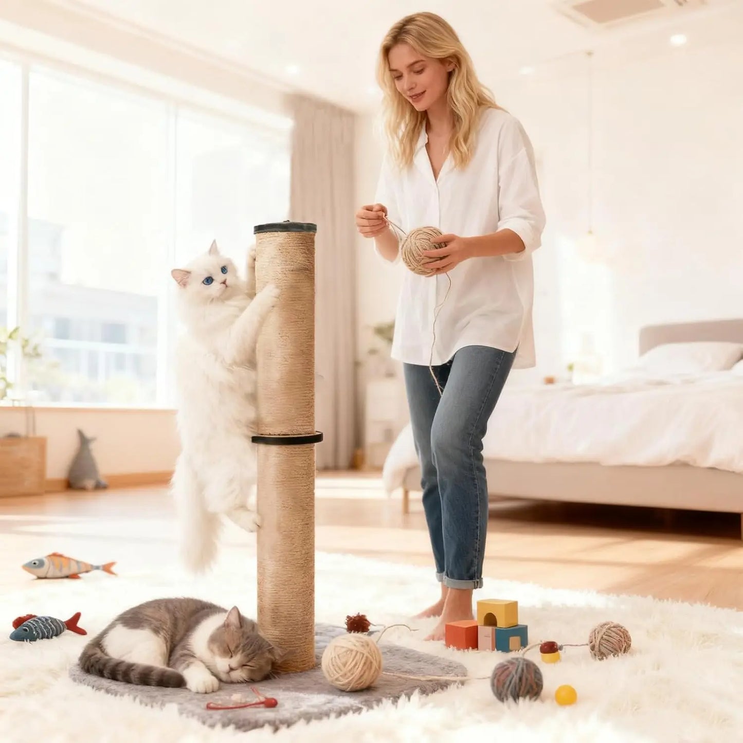 33' Tall Cat Scratching Post with Sisal & Plush Pad for Indoor Cats