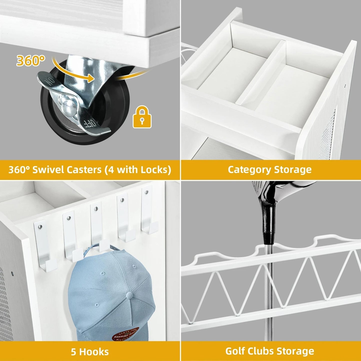 Wooden Golf Bag Storage Rack Holder for Garage Fit for 2 Golf Bags Organizer