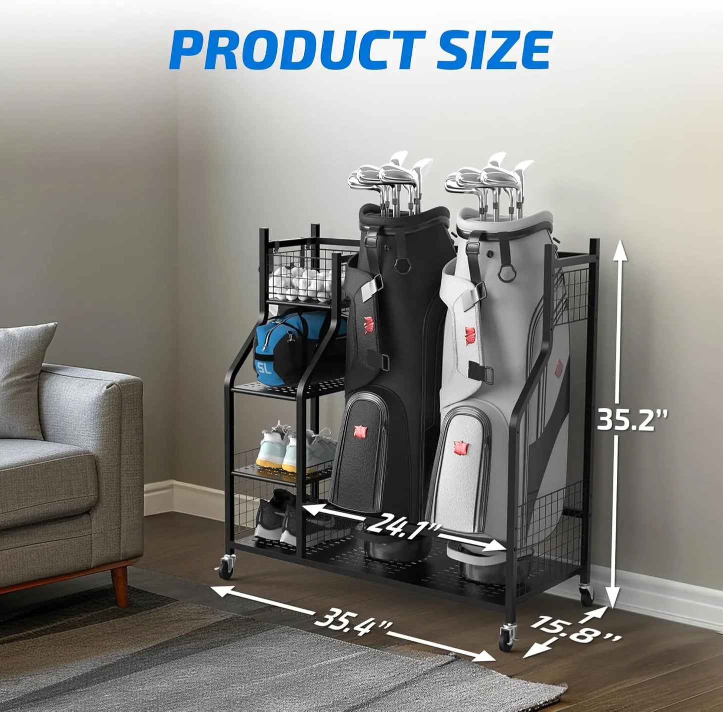 Golf Bag Storage Garage Organizer, Extra Large Size Golf Bag Storage Stand and Golf Equipment Rack for Garage,Shed, Basement