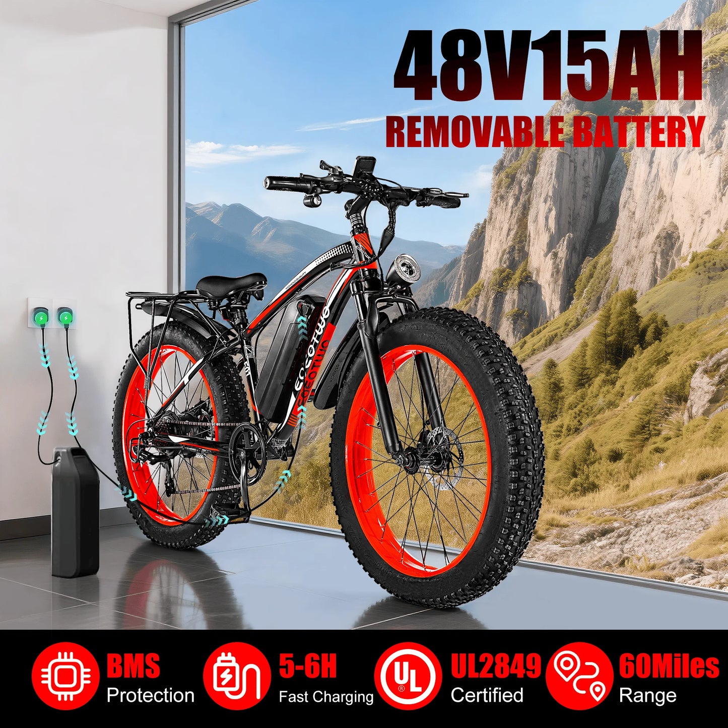 EOEOTWO E01 Electric Bike Adults,1500W Ebike,34MPH 60Miles Electric Mountain Bike,26" Fat Tire Electric Bicycle+1 Year Warranty