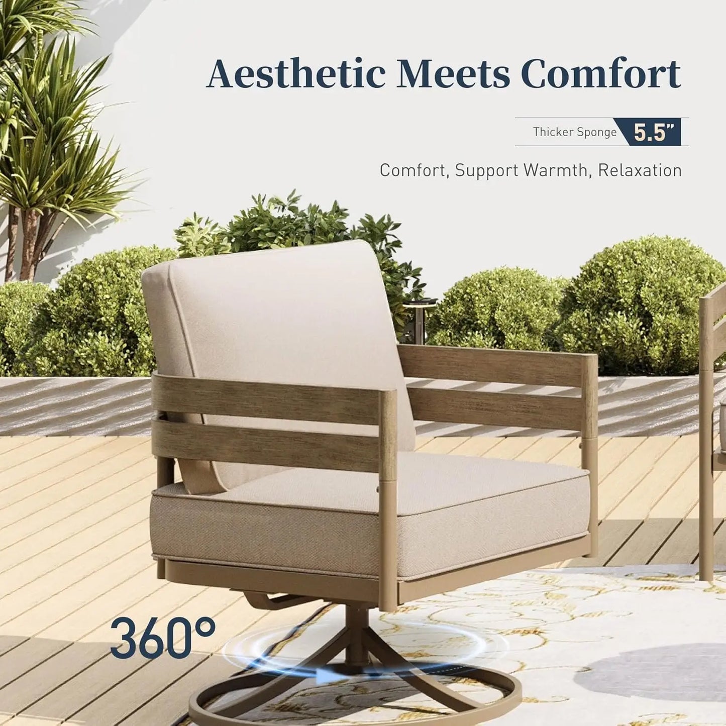 Metal Frame Patio Furniture Set, Wood-Like Modern Outdoor Patio Furniture Set with Cushion, Patio Seating Set with, Customized