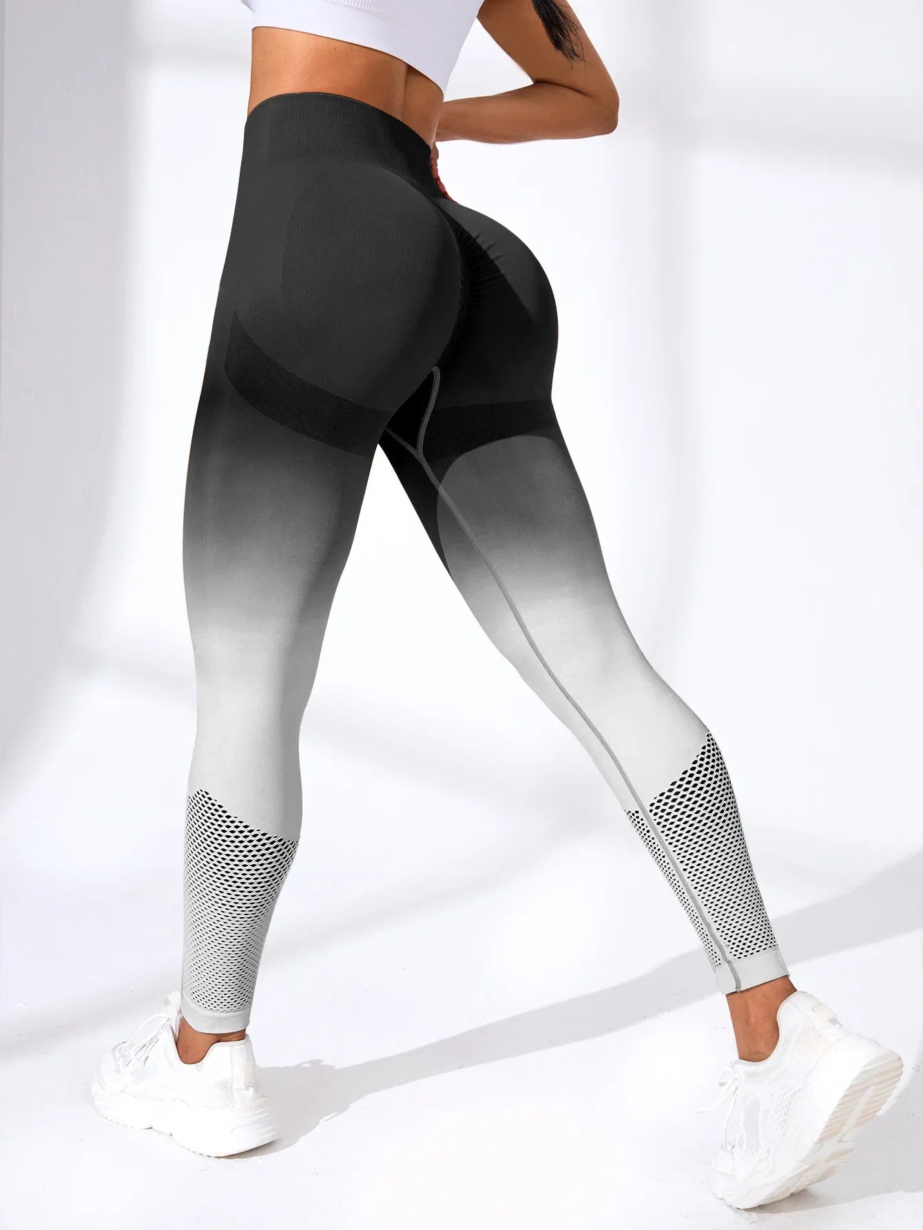 Gradient Hollowout Yoga Pants Seamless Hip Lifting High Waist Slim Gym Leggings Training High Elastic Yoga Tights For Women