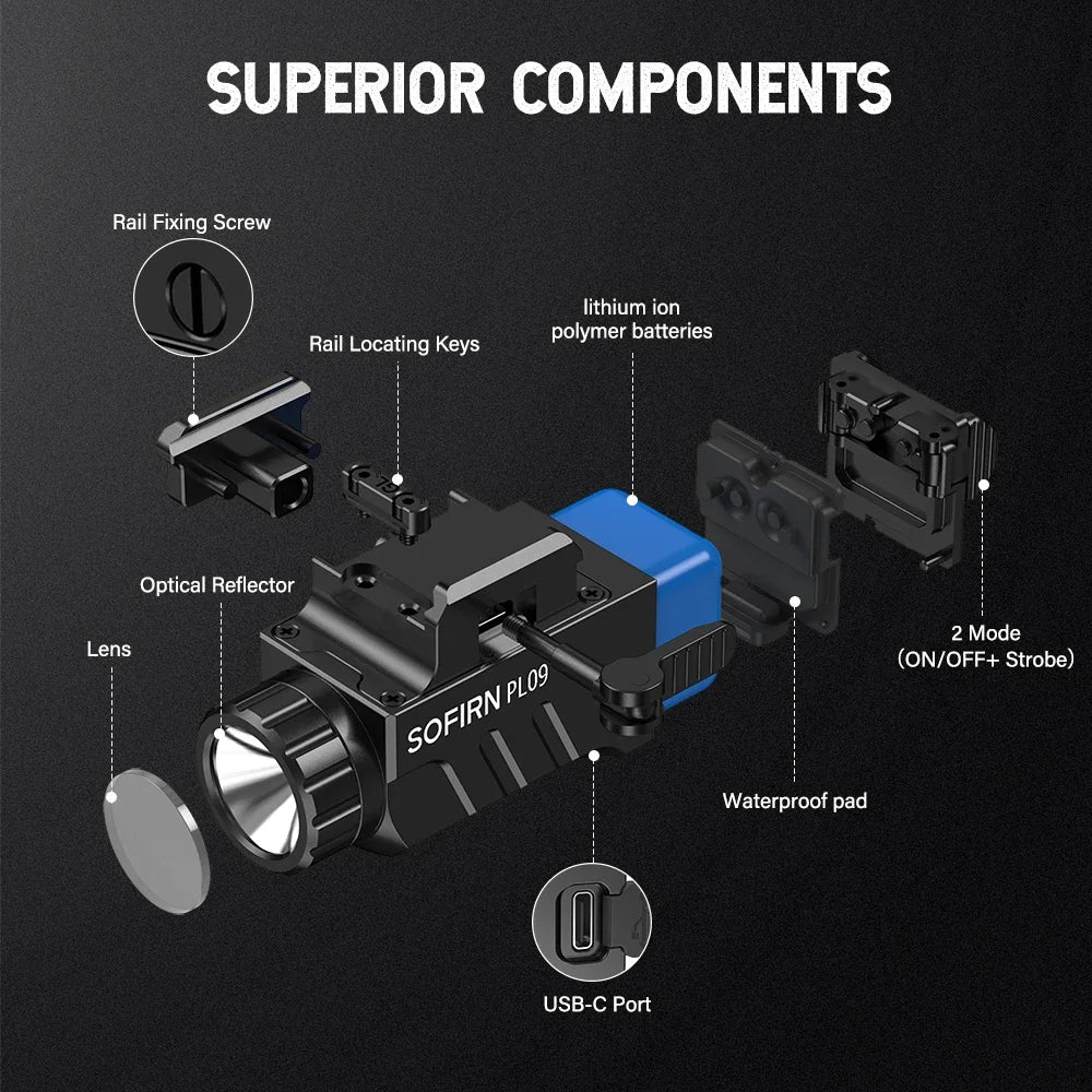 SOFIRN PL09 SST40 Tactical Flashlight Rechargeable Light 1600lm  Led light weight High Lumen with Strobe Mode