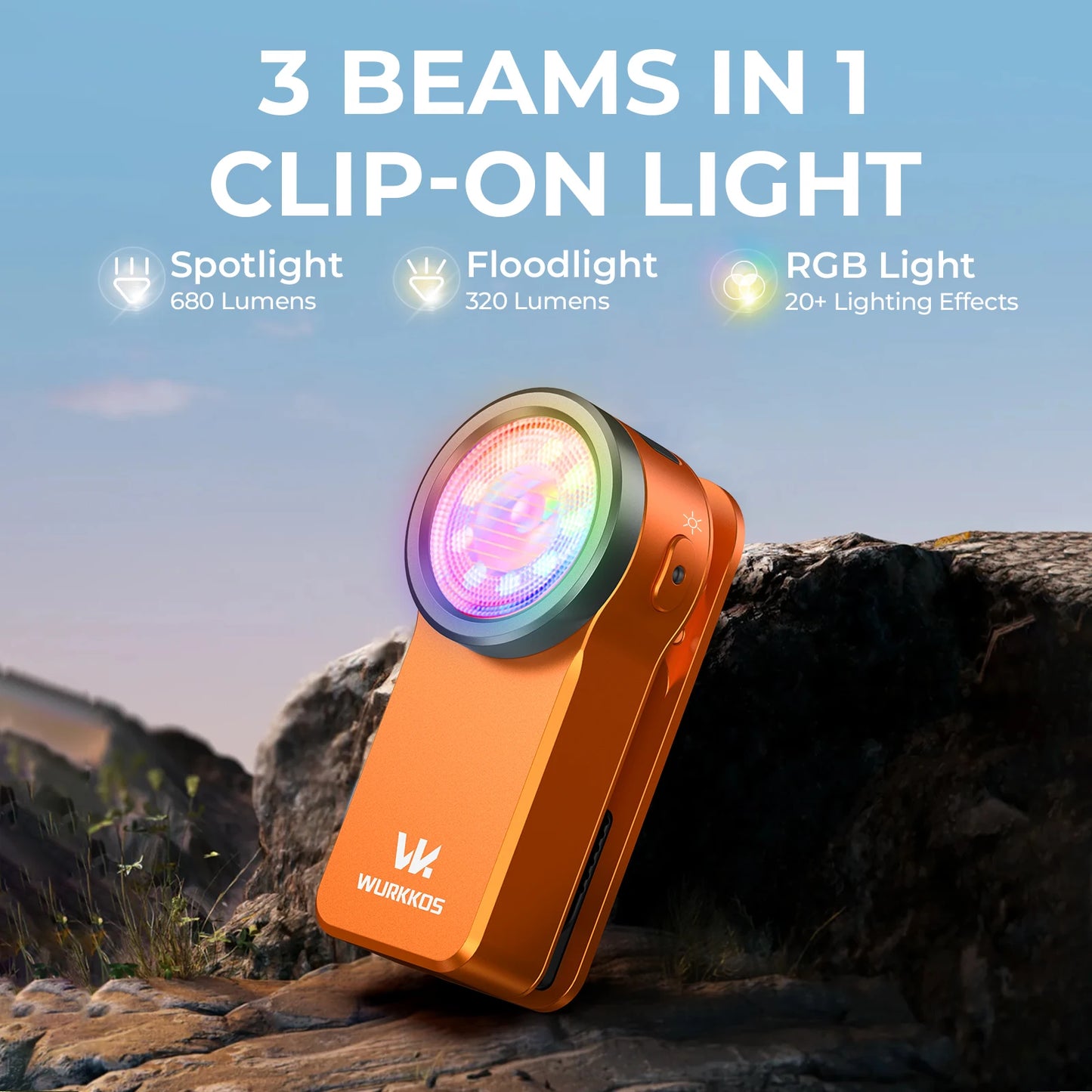 Wurkkos HD03 680LM Mini Clip Light USB Rechargeable Pocket Flashlight Spotlight/Floodlight Portable RGB Torch with Magnet