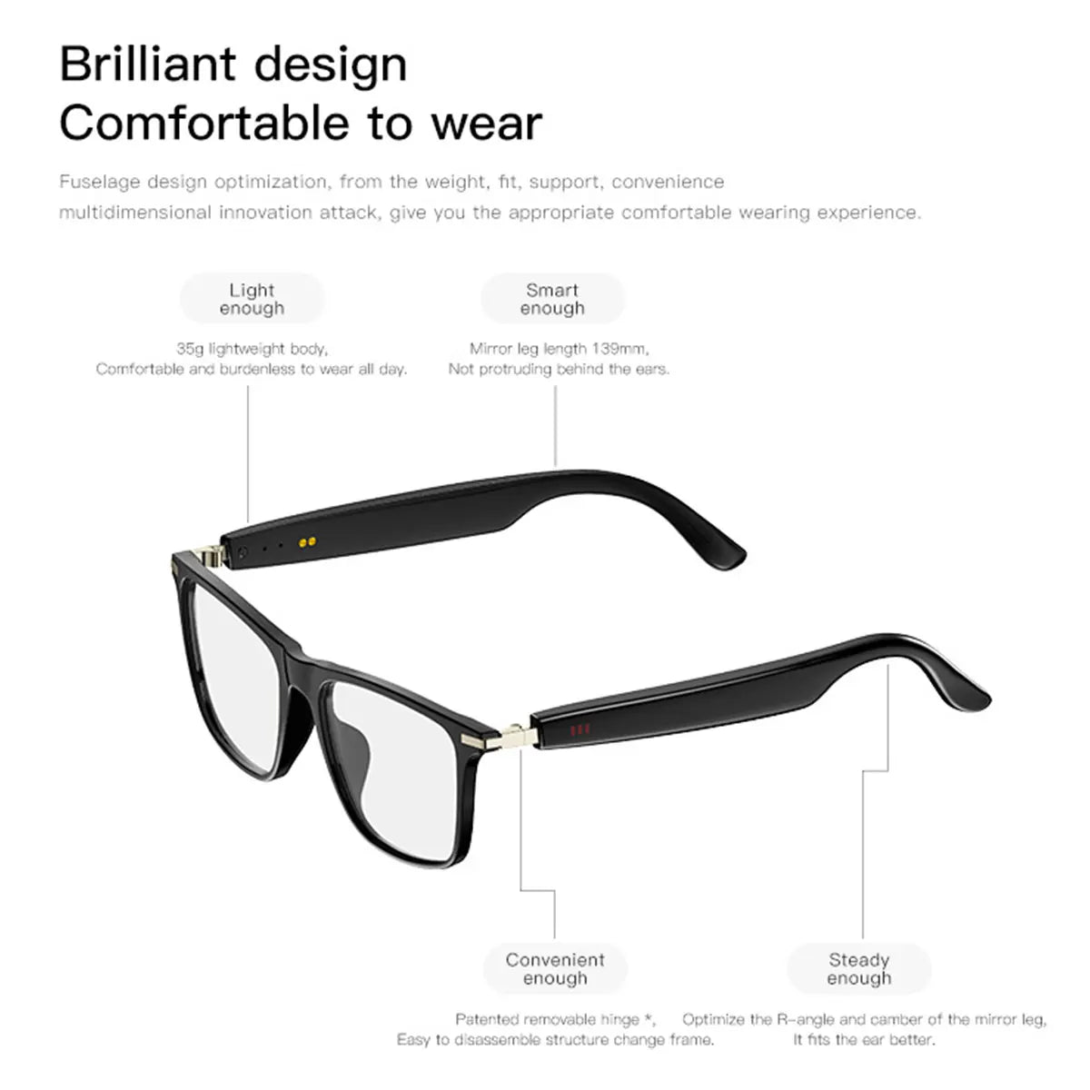 New smart glasses with auto-dimming lenses, built-in microphone and speaker, HD voice calls and HIFI sound quality.
