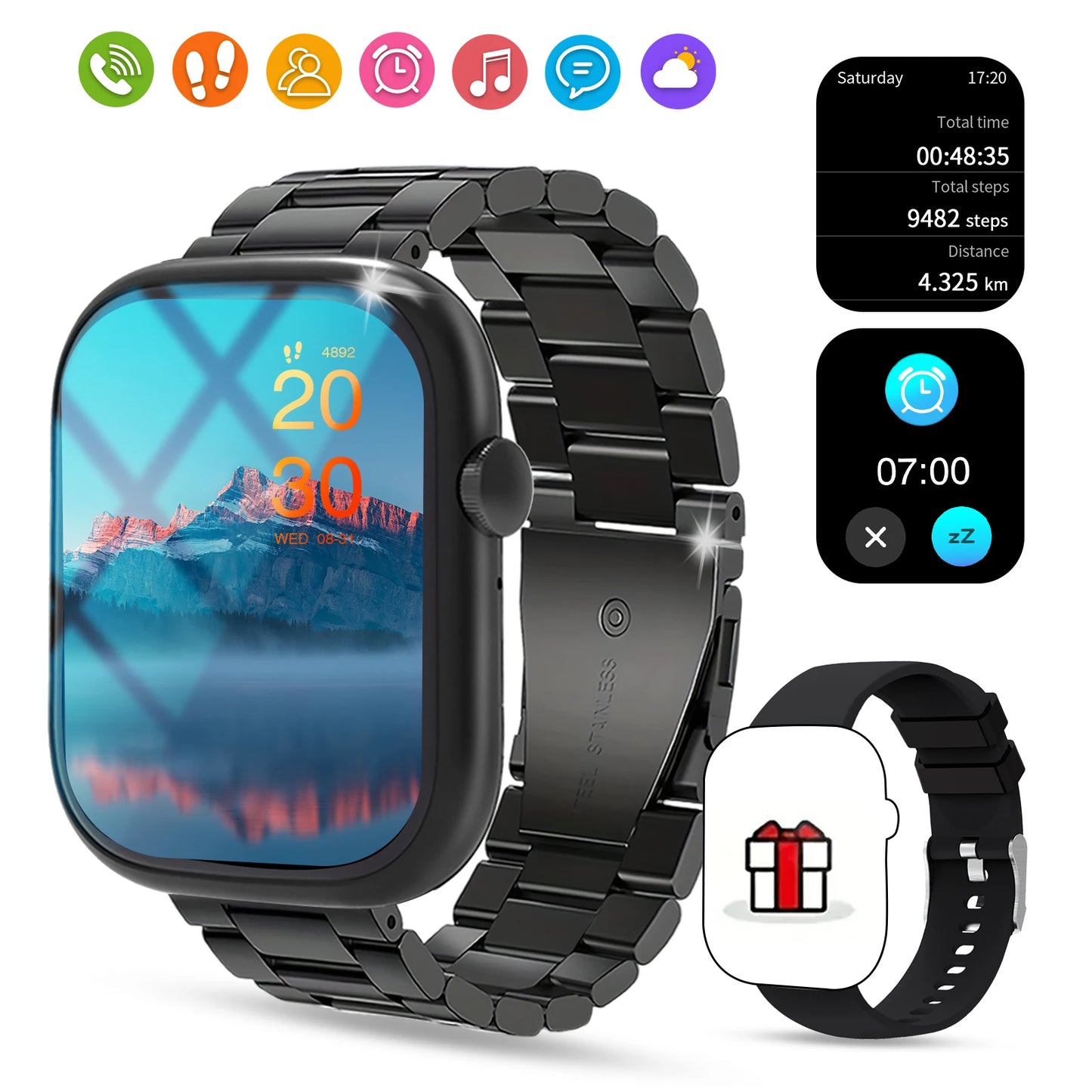 2025 New Smart Watch Bluetooth Call Message Reminder Sports Health Monitoring Men and Women Smart Watch Christmas Holiday Gift