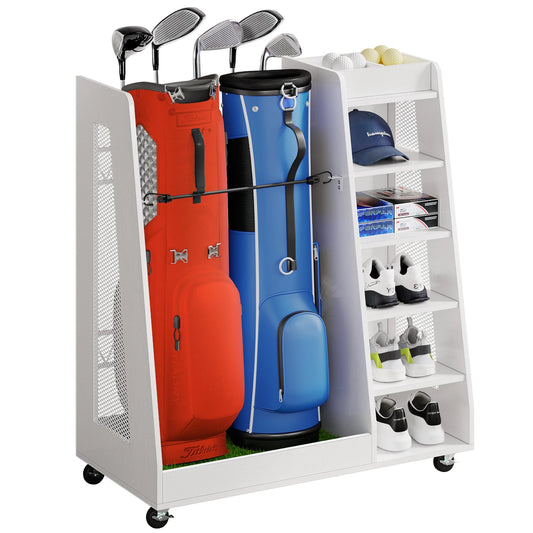 Wooden Golf Bag Storage Rack Holder for Garage Fit for 2 Golf Bags Organizer