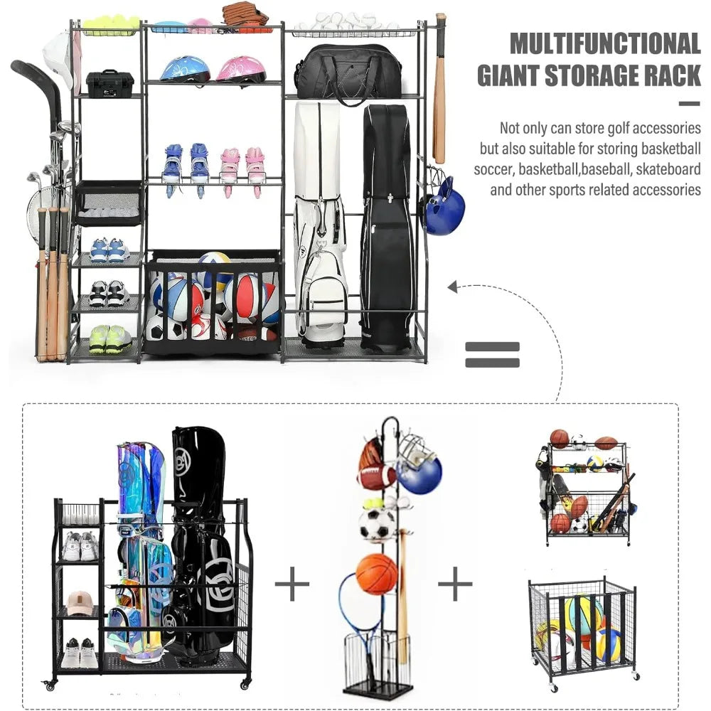 6.3FT Golf Bag Storage Garage Organizer,2 Golf Bag Storage Racks and Other Sports Equipment Organizer, Extra Large Storage Rack