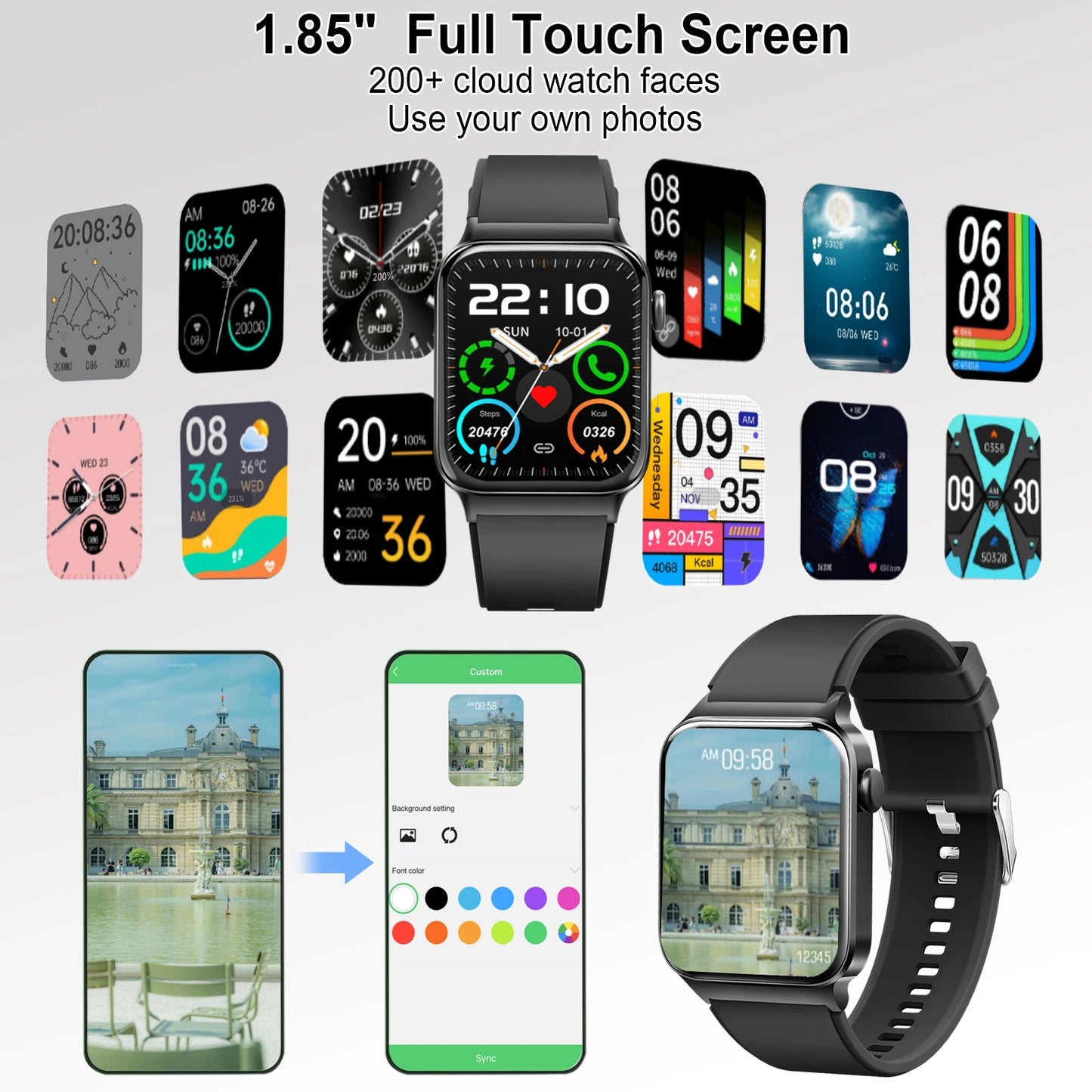 Smart Watch, 1.85" Smartwatch (Answer/Make Call), IP68 Waterproof Fitness Tracker, 100+ Sport Modes, Heart Rate and Sleep Monito