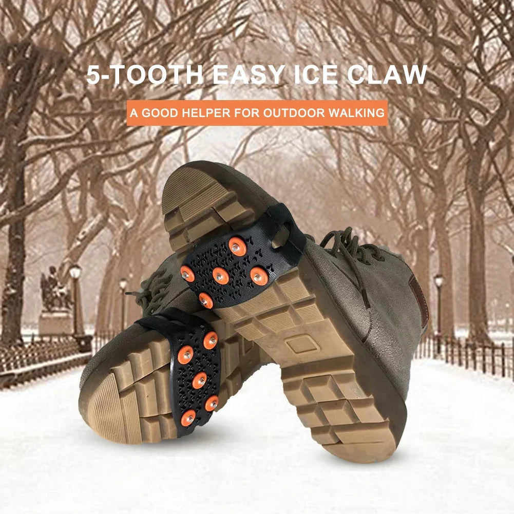 1-3Pairs 5-Stud Snow Ice Claw Climbing Anti-Slip Spikes Grips Crampon Cleats Sport Shoes Cover for Walking Hiking Boots 26-45