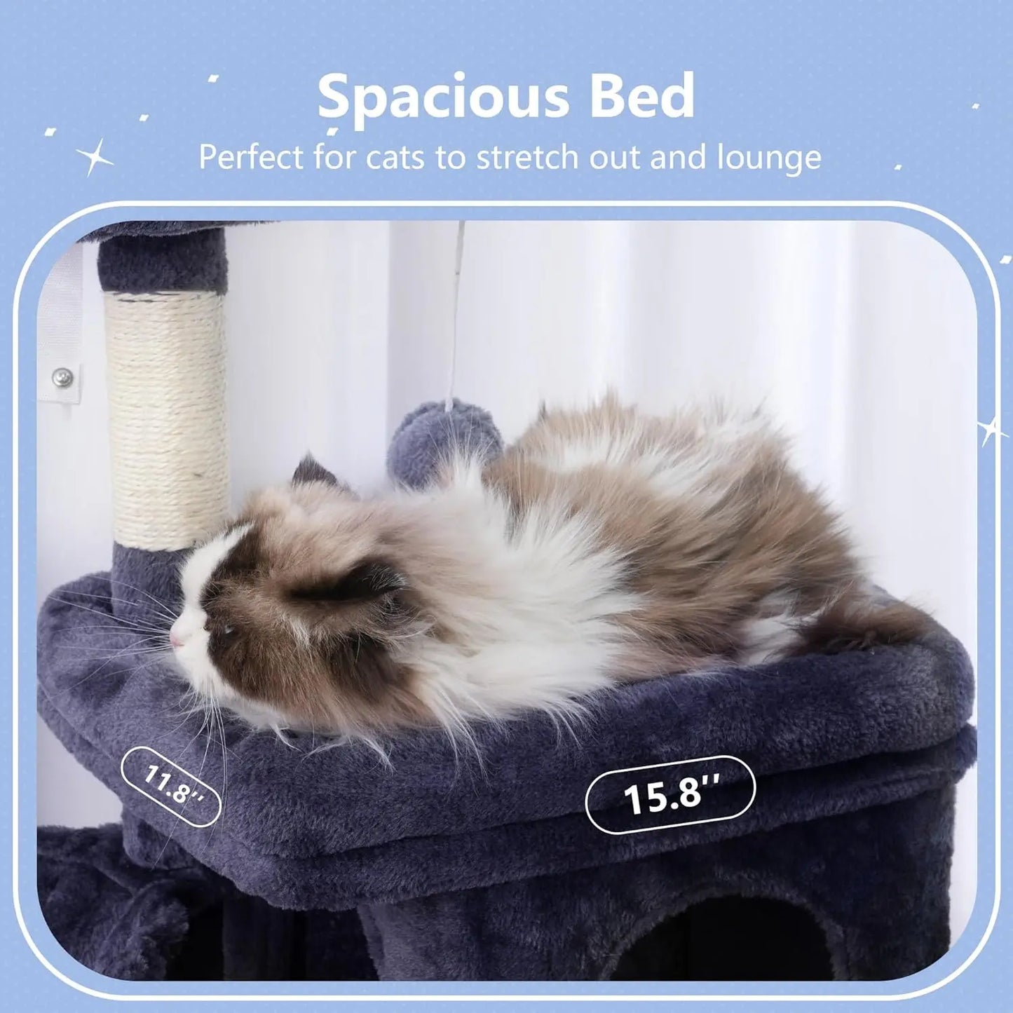 Cat Tree Tower, Scratching Post with Cozy Condo, Padded Bed, Hammock, Plush Perch, Sisal Post & Ball, 44.9', Smoky Gray MPJ009SG