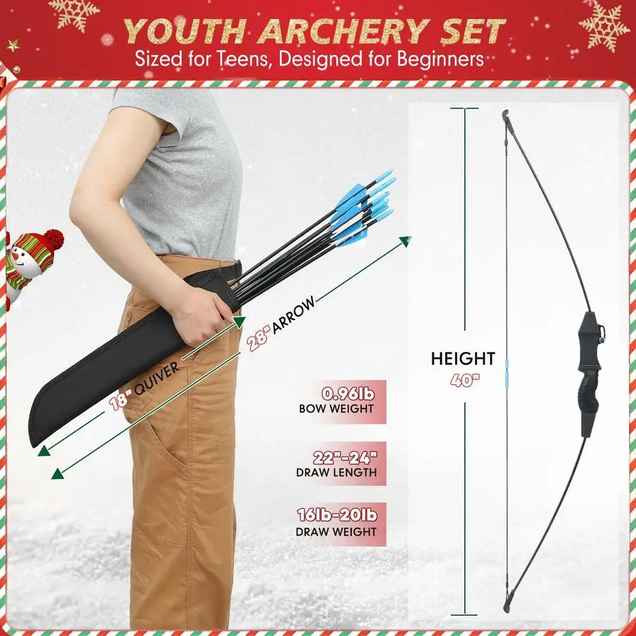 Youth Bow and Arrow Set for Kids 812 amp Teens Ambidextrous Recurve Archery Gear with Safety Arrows Toys for Ages 813, Backyard