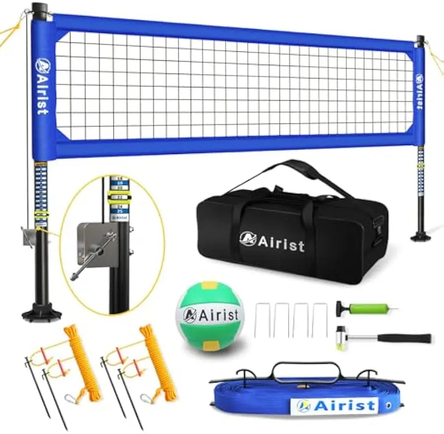 Professional Volleyball Net Set with Steel Anti-Sag System, Adjustable Aluminum Poles for Backyard and Beach