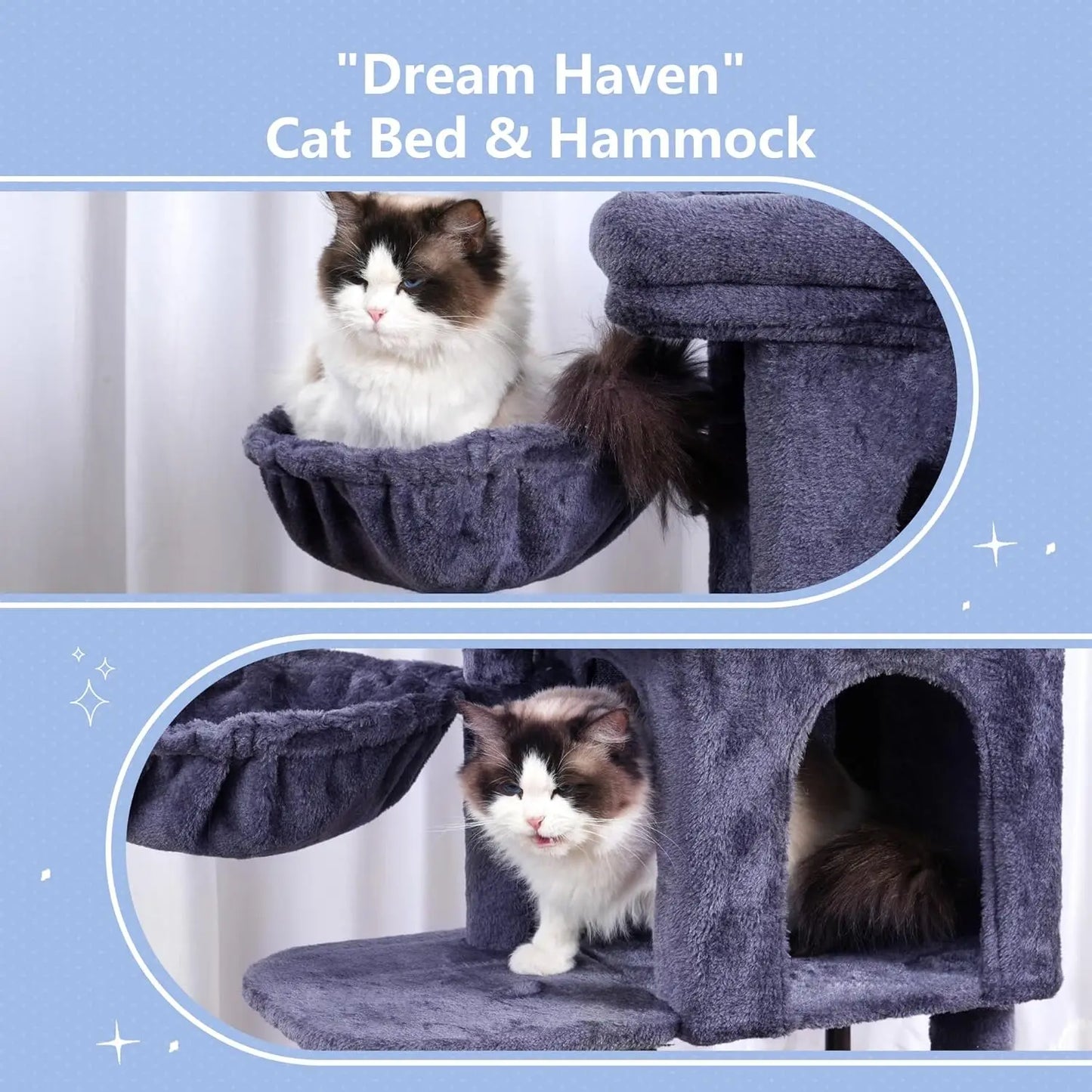 Cat Tree Tower, Scratching Post with Cozy Condo, Padded Bed, Hammock, Plush Perch, Sisal Post & Ball, 44.9', Smoky Gray MPJ009SG